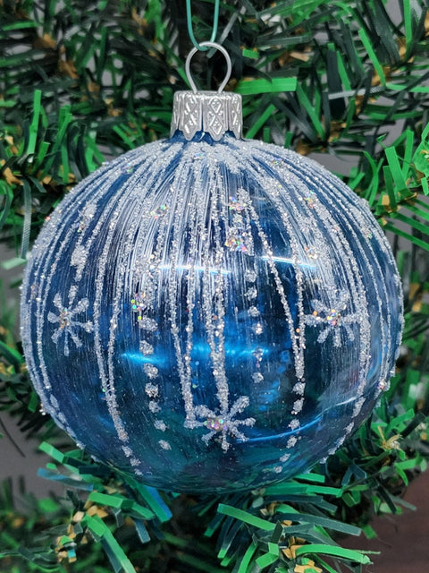 Light Blue Blown Glass Ornament - Handcrafted - Icy Rain Design