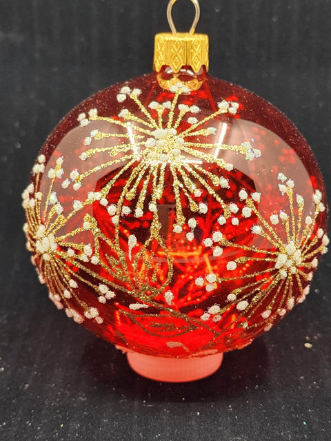 Red Blown Glass Ornament - Handcrafted - Fireworks Design