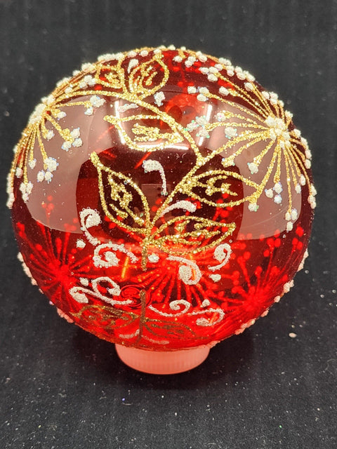 Red Blown Glass Ornament - Handcrafted - Fireworks Design