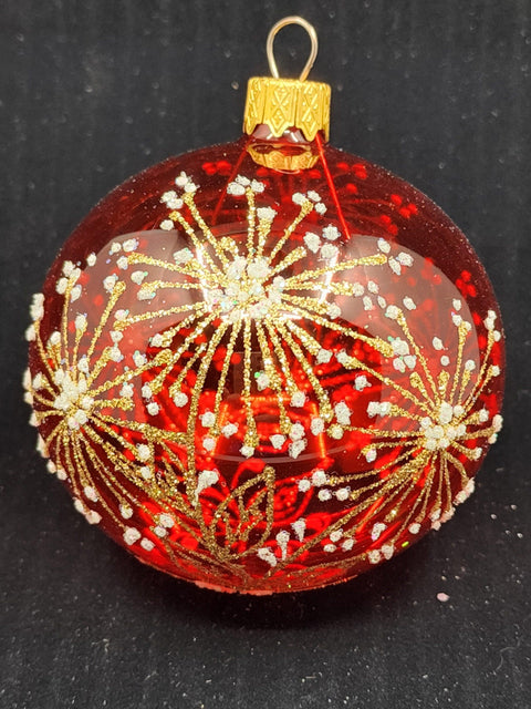 Red Blown Glass Ornament - Handcrafted - Fireworks Design