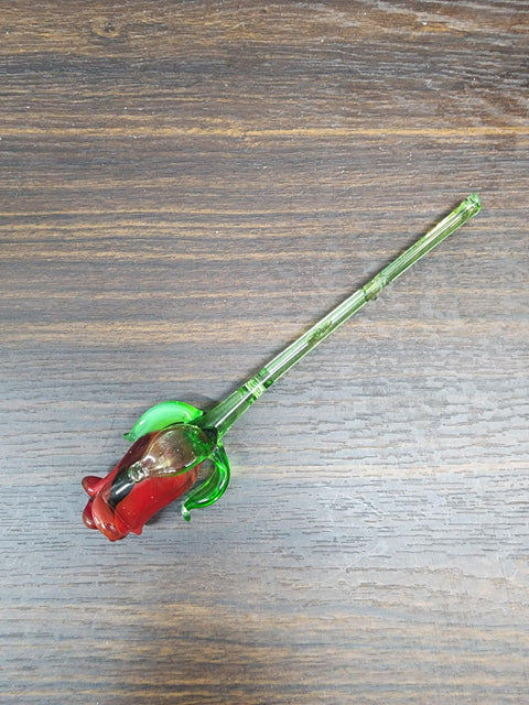 Red Glass Rose - Handcrafted Short Stem Flower