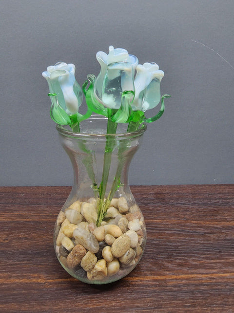 White Glass Rose - Handcrafted Short Stem Flower