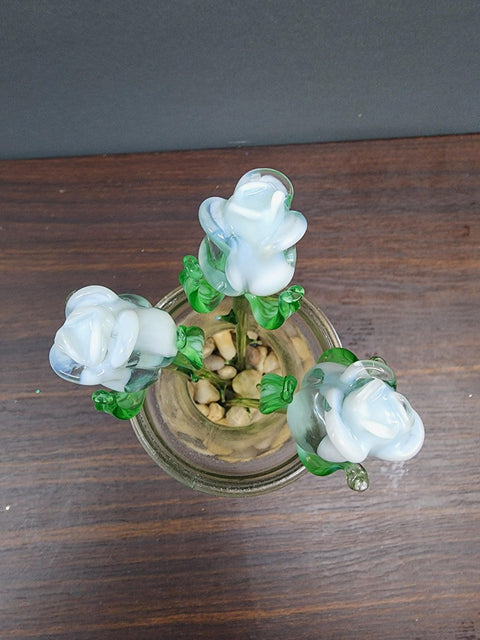 White Glass Rose - Handcrafted Short Stem Flower