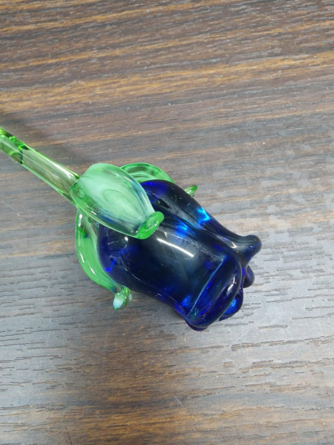 Blue Glass Rose - Handcrafted Short Stem Flower