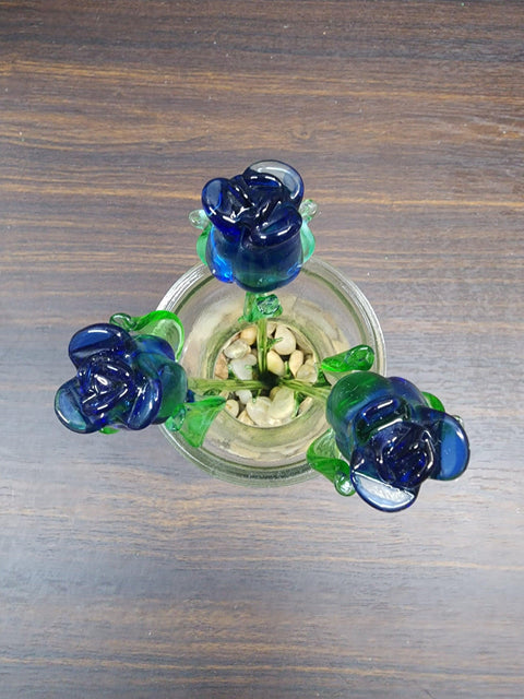 Blue Glass Rose - Handcrafted Short Stem Flower