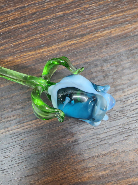 Light Blue Glass Rose - Handcrafted Short Stem Flower