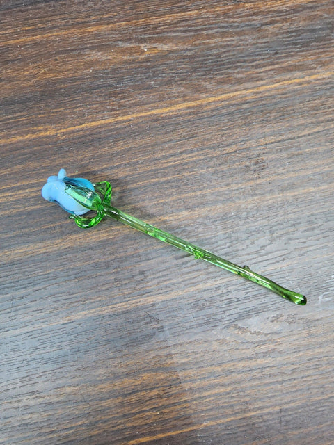 Light Blue Glass Rose - Handcrafted Short Stem Flower