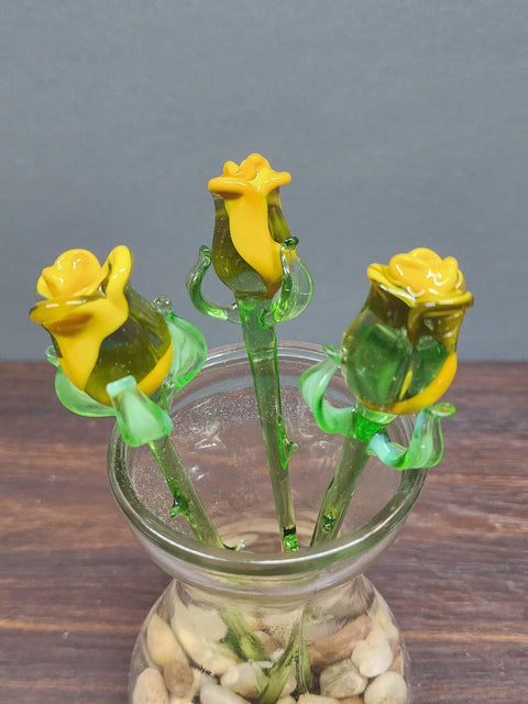 Short Stem Glass Flower Rose