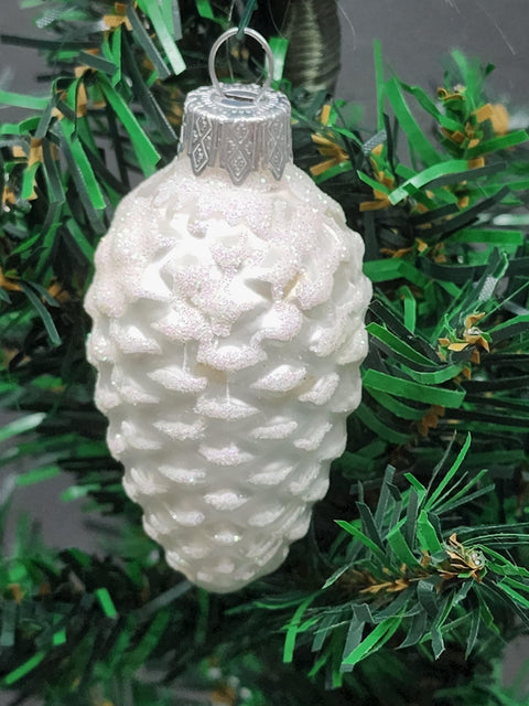 Hand Decorated Glass Keepsake Ornament - Charming Silver Pinecone Design