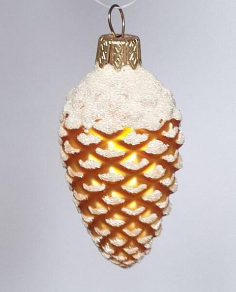 Hand Decorated Glass Keepsake Ornament - Charming Gold Pinecone Design