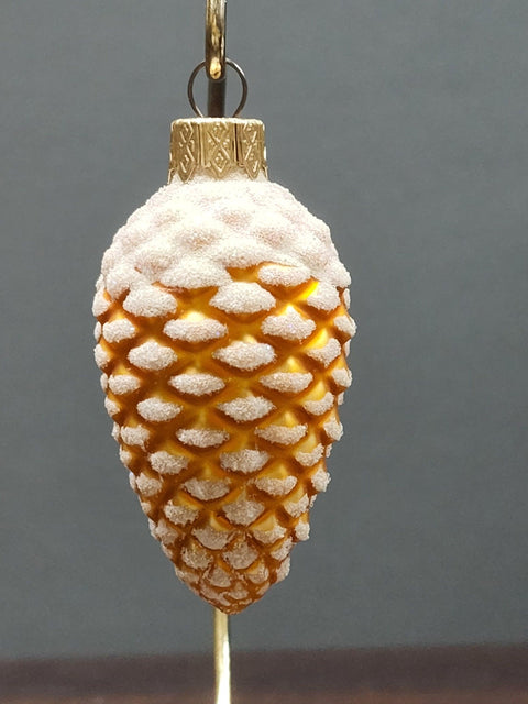 Hand Decorated Glass Keepsake Ornament - Charming Gold Pinecone Design