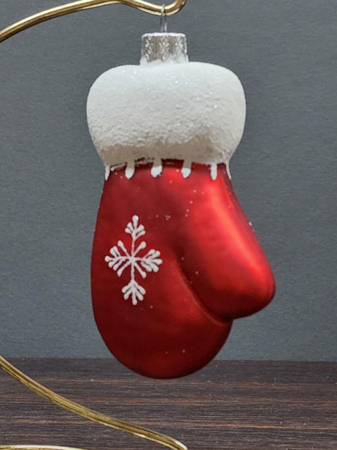 Hand Decorated Glass Keepsake Ornament - Charming Large Red Mitten Design