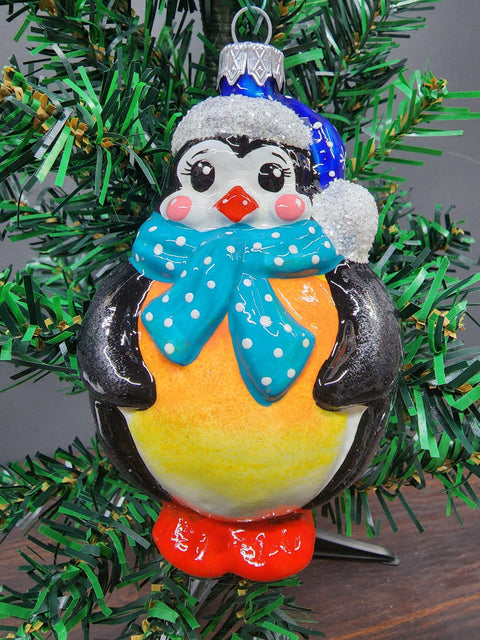 Hand Decorated Glass Keepsake Ornament - Charming Fat Penguin Design