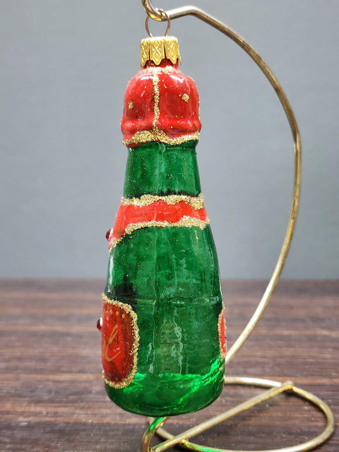 Hand Decorated Glass Keepsake Ornament - Charming Champagne Bottle Design