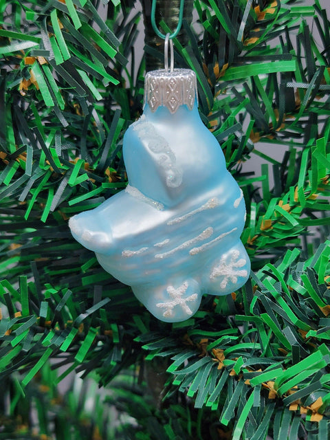 Hand Decorated Glass Keepsake Ornament - Blue Baby Carriage Design