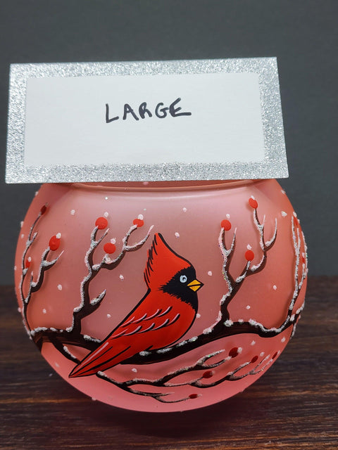 Salmon Pink Glass Candle Holder  -  Red Cardinal - Multiple Sizes