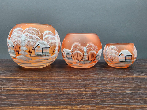 Orange Glass Candle Holder - White Cabins - Multiple Sizes