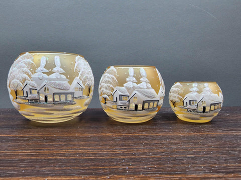 Yellow Glass Candle Holder - White Cabins - Multiple Sizes