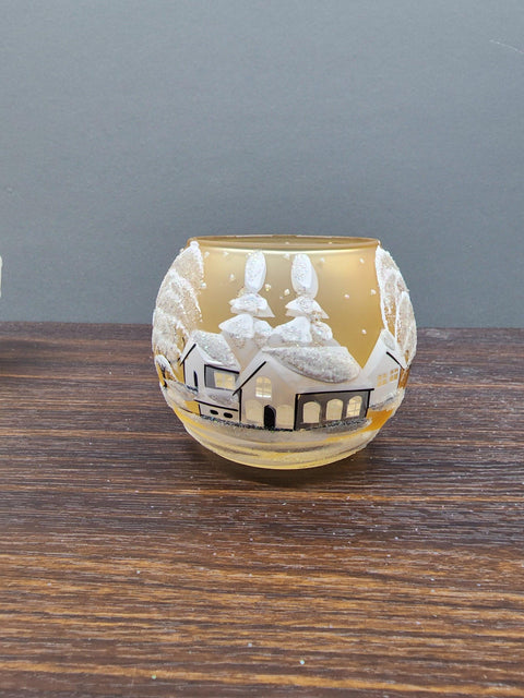 Yellow Glass Candle Holder - White Cabins - Multiple Sizes