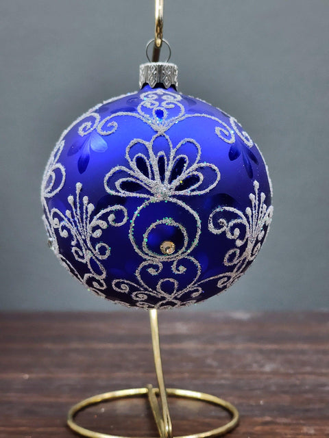 Blue Blown Glass Ornament - Handcrafted - Pineapple Design