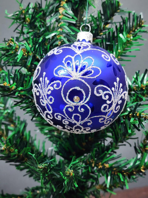 Blue Blown Glass Ornament - Handcrafted - Pineapple Design