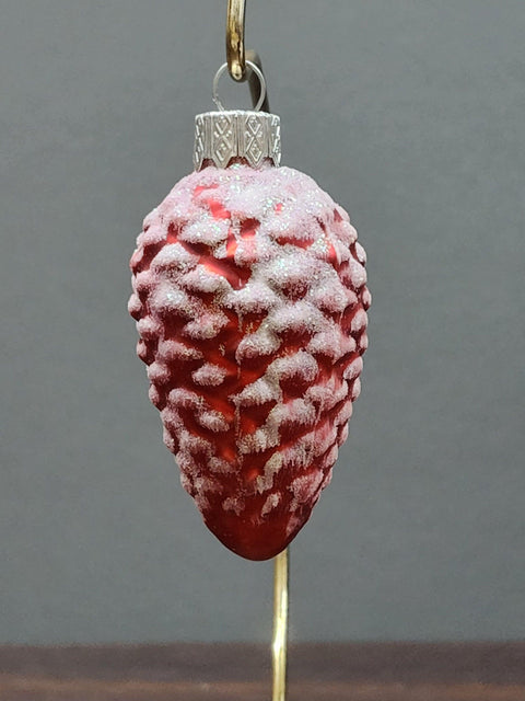 Hand Decorated Glass Keepsake Ornament - Charming Red Pinecone Design