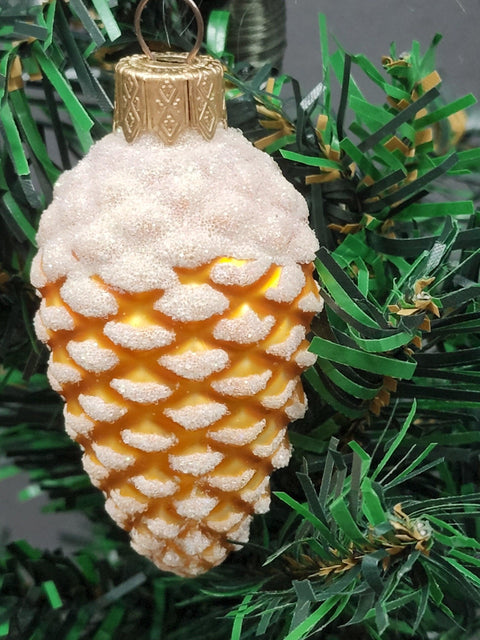 Hand Decorated Glass Keepsake Ornament - Charming Gold Pinecone Design