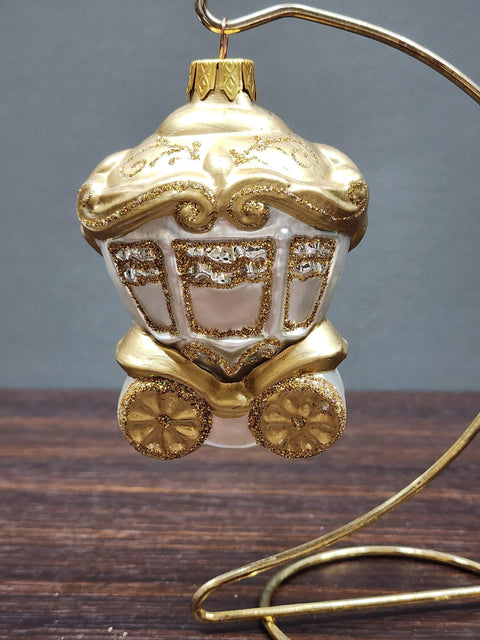 Hand Decorated Glass Keepsake Ornament - Charming Gold Carriage Design