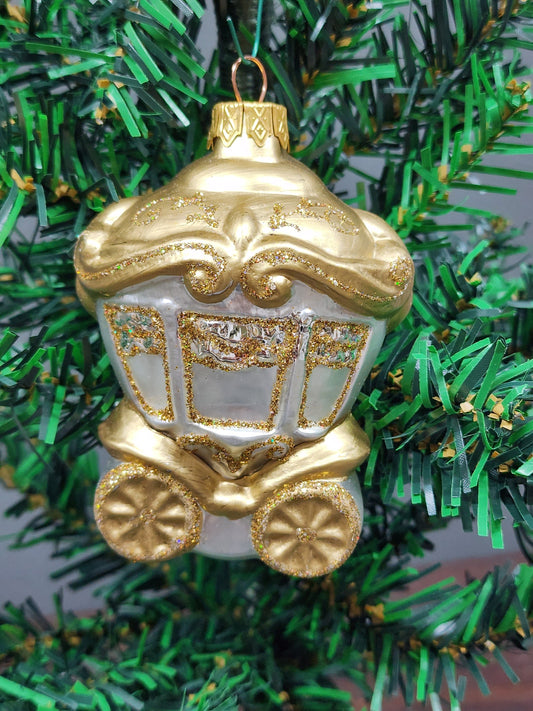 Golden Carriage Glass Shape Ornament