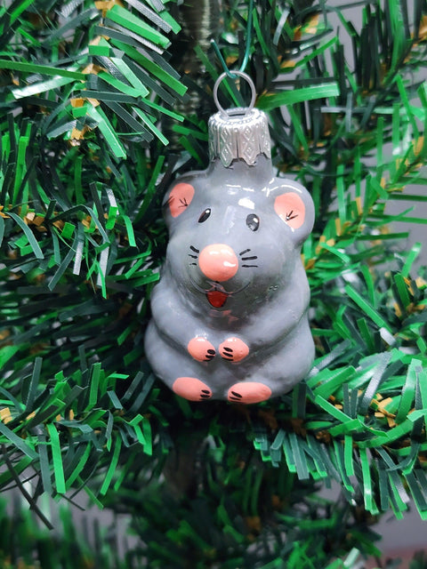 Hand Decorated Glass Keepsake Ornament - Charming Mouse Design