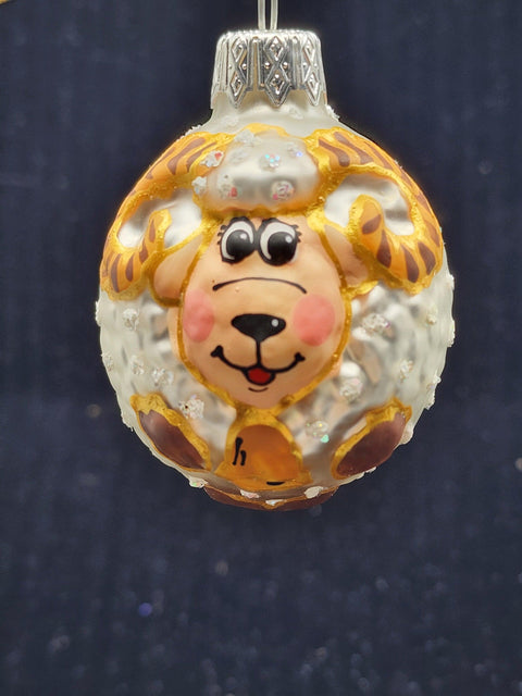 Hand Decorated Glass Keepsake Ornament - Charming Ram Design