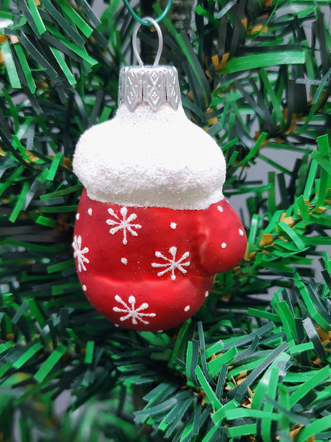 Hand Decorated Glass Keepsake Ornament - Charming Small Mitten Design