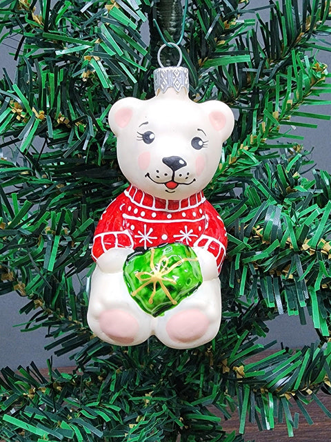 Hand Decorated Glass Keepsake Ornament - Charming Bear W PresentDesign