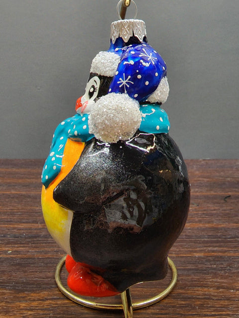 Hand Decorated Glass Keepsake Ornament - Charming Fat Penguin Design