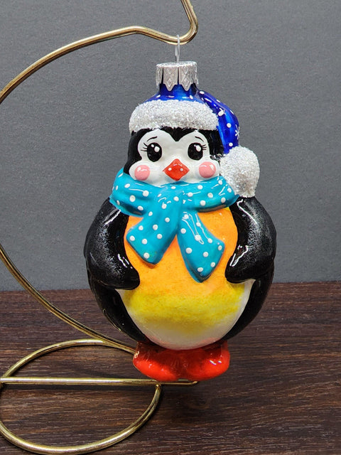 Hand Decorated Glass Keepsake Ornament - Charming Fat Penguin Design