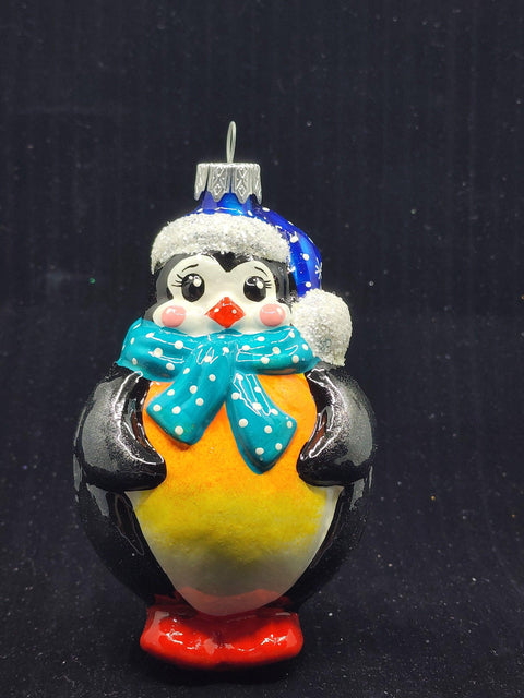 Hand Decorated Glass Keepsake Ornament - Charming Fat Penguin Design