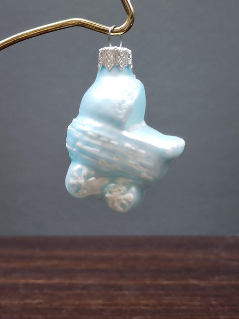 Hand Decorated Glass Keepsake Ornament - Blue Baby Carriage Design