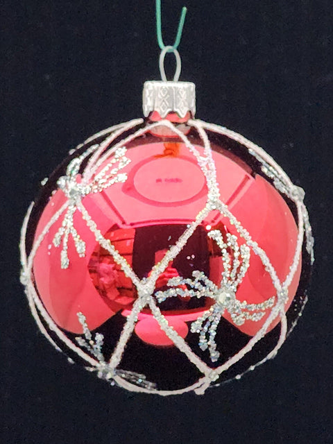 Red Blown Glass Ornament - Handcrafted - Spider Web Design