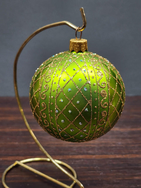 Green Blown Glass Ornament - Handcrafted - Hand Made - Modern Design