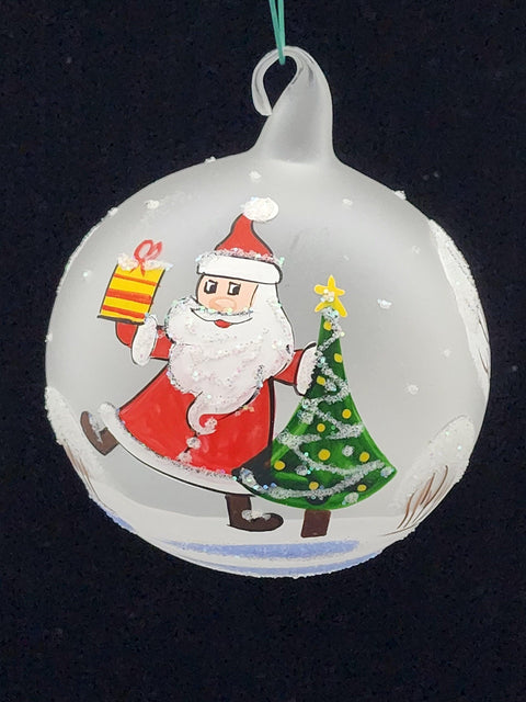 Frosted Blown Glass Ornament - Handcrafted -  Santa Claus Design