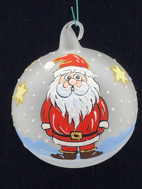 Frosted Blown Glass Ornament - Handcrafted -  Charming Santa Claus