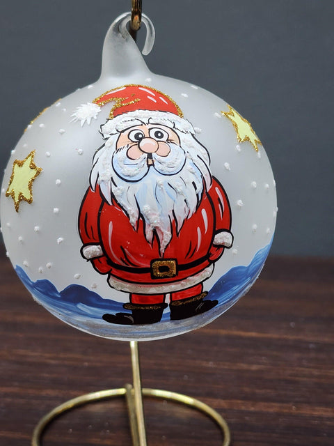 Frosted Blown Glass Ornament - Handcrafted -  Charming Santa Claus