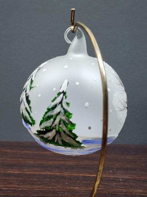 Frosted Blown Glass Ornament - Handcrafted -  Snowman N Christmas Scarf Design