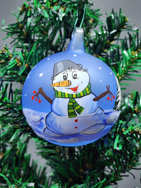 Glass Ornament Snowman Design