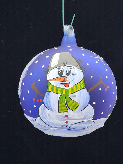 Blue Blown Glass Ornament - Handcrafted -  Snowman Design