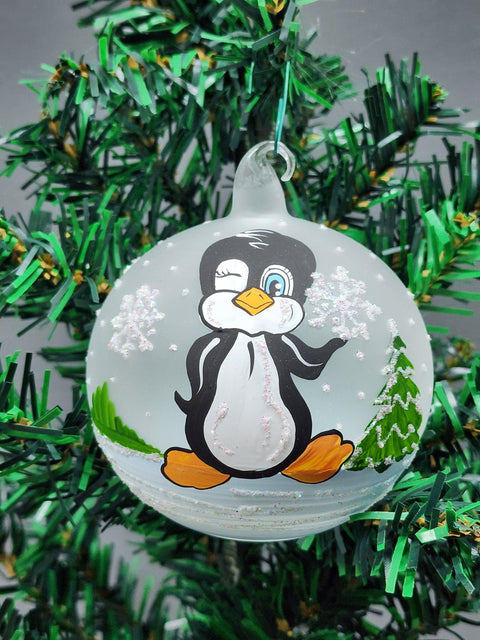 Glass Ornament Penguin Design