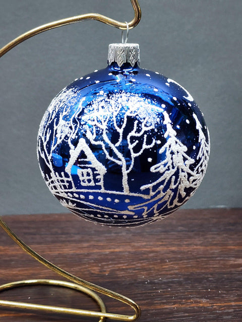 Blue Blown Glass Ornament - Handcrafted -  White Cabins Design