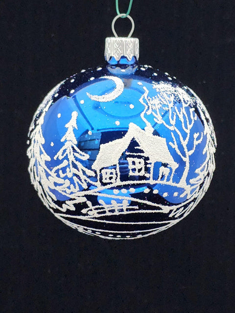 Blue Blown Glass Ornament - Handcrafted -  White Cabins Design