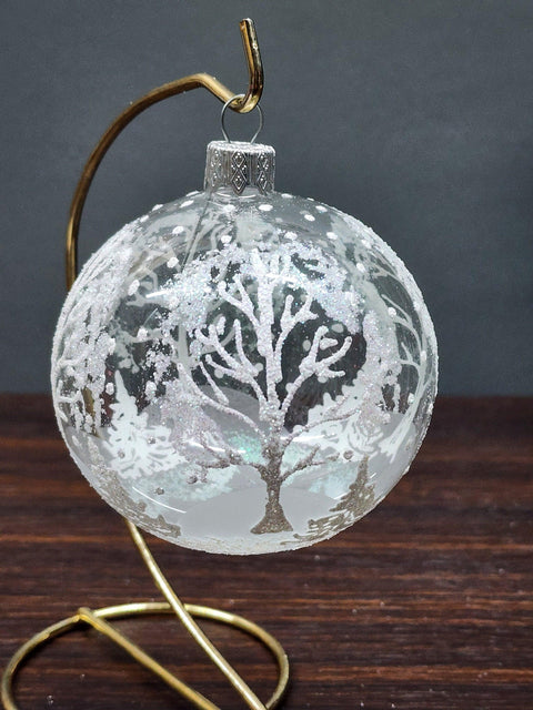 Frosted Blown Glass Ornament - Handcrafted - Winter Trees Design