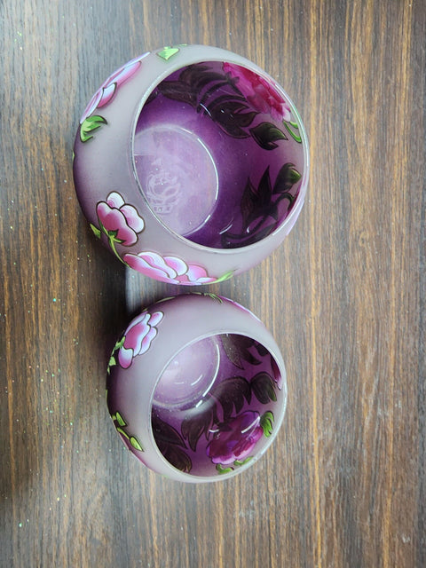 Purple Peony Flower Glass Candle Holder  - Multiple Sizes